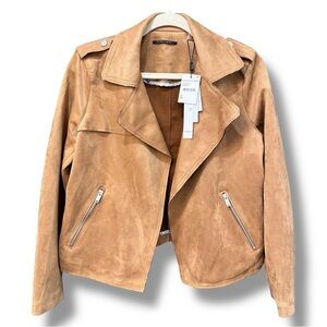 T Tahari Faux Suede Crop Moto Jacket. Medium